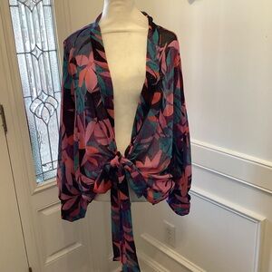 Colleen Lopez Floral Tie-Front Blouse ( Size: XL)